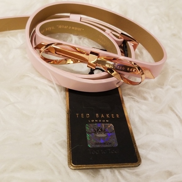 ?TED BAKER? Pink Rose Gold Skinny Bow Belt main image 6